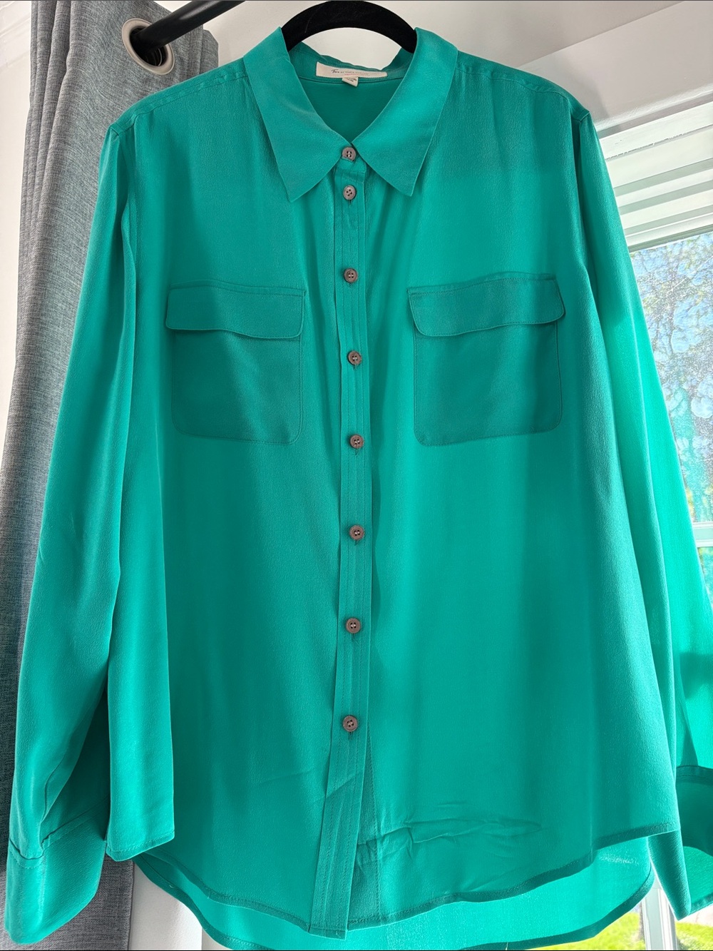 Women's Teal Button-Front Silk Blouse size M